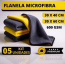Kit 5 Flanelas de Microfibra Automotiva 600GSM Premium  Limpeza Sem Riscos e Acabamento Profissional